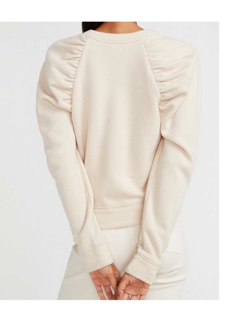 EXPRESS Ruched Sleeve Crew Neck Pullover Sweatshirt - Picture 2 of 9